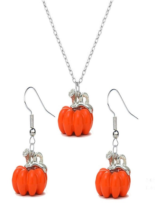 WCRAZYE Pumpkin Necklace Earrings Set for Women Unique Small Pumpkin Halloween Costumes Necklace Earrings Fall Autumn Pumpkin Earrings,Thanksgiving Day Jewelry (Orange) - Image 1